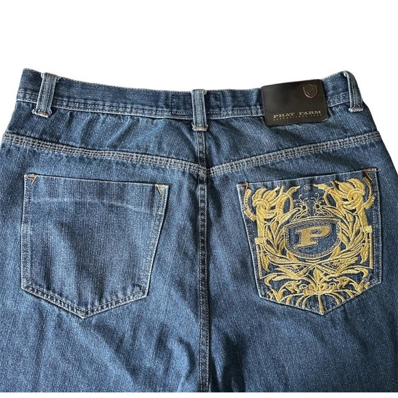 VINTAGE Phat Farm Jeans 38 Baggy Wide‎ Leg Hip-Hop Y2K 90's Grunge Embroidered - Picture 5 of 8